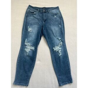Judy Blue | Boyfriend Fit High Rise Distressed Blue Jeans | Women's 18W